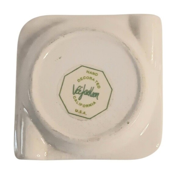 Vintage Square Ashtray Green White Floral Vee Jackson California Pottery 3.5" - Picture 8 of 12